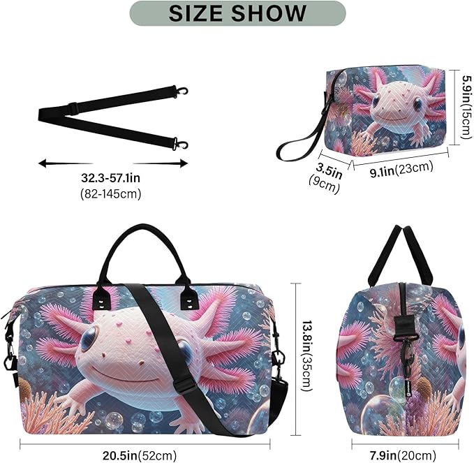 Travel Duffle Bag, Submarine Coral Axolotl Gym Bag with Storage Bag Weekender Overnight Bag for Men Women Trip Sports Yoga