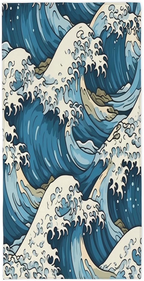 Rough Sea Waves Beach Towel, Large Microfiber Quick Dry Lightweight Pool Bath Towels Sand Free Beach Blanket for Summer Cruise Yoga Camping Travel Vacation Essentials 31 x 61 in