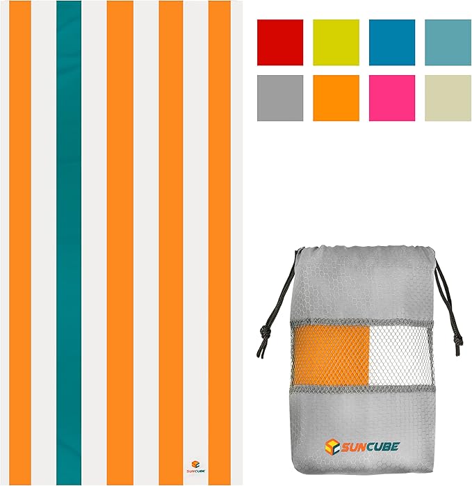 SUN CUBE Microfiber Beach Towel, Quick Dry Sand Free Beach Towel, Lightweight Compact Travel Swim Towel for Pool, Camping, Sand Resistant Packable Adult Towel - Orange 60x30 Inches