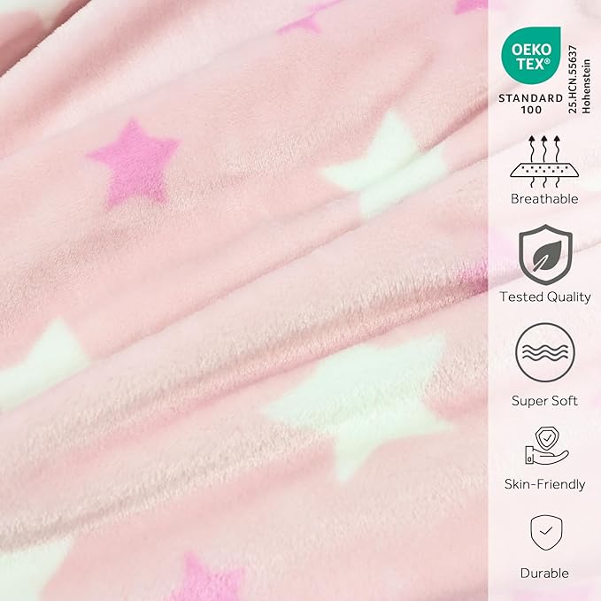 3-in-1 Kids Travel Blanket and Pillow Set - 40x60 Inches Soft Pink Star Design,Kids Travel Blanket Airplane Compact with Bag, Potable Pillow Blanket for Travel Airplane Train Bed Office