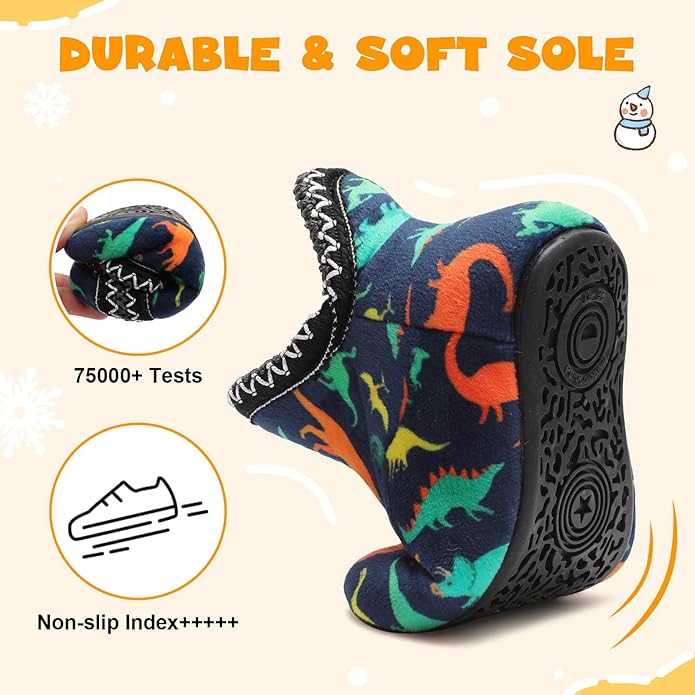 LeIsfIt Toddler Slippers Boys Girls Cozy Warm House Shoes Kids Non-slip Winter Slipper Booties Slip on Plush Lining Sock Slippers