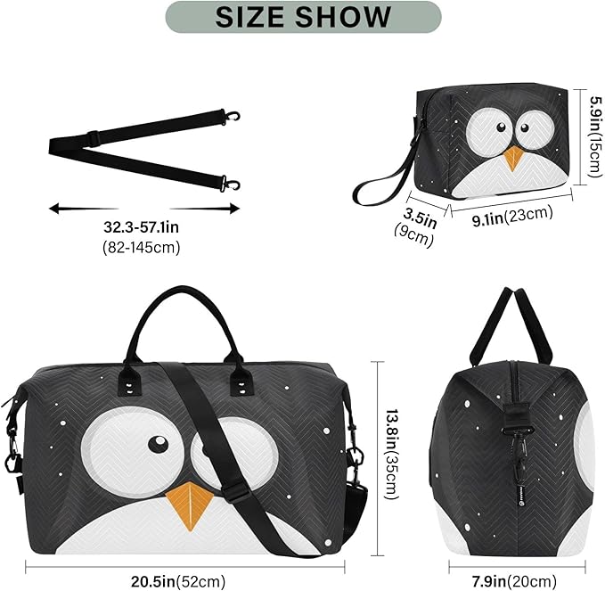 Travel Duffle Bag, Cute Penguin Gym Bag with Storage Bag Weekender Overnight Bag for Men Women Trip Sports Yoga