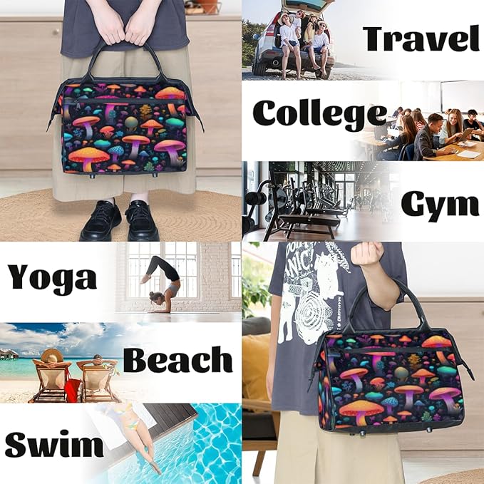 Colorful Mushrooms Overnight Weekender Bag for Women Men Travel Duffel Bags Waterproof Luggage Carry on Sports Yoga Gym Bag