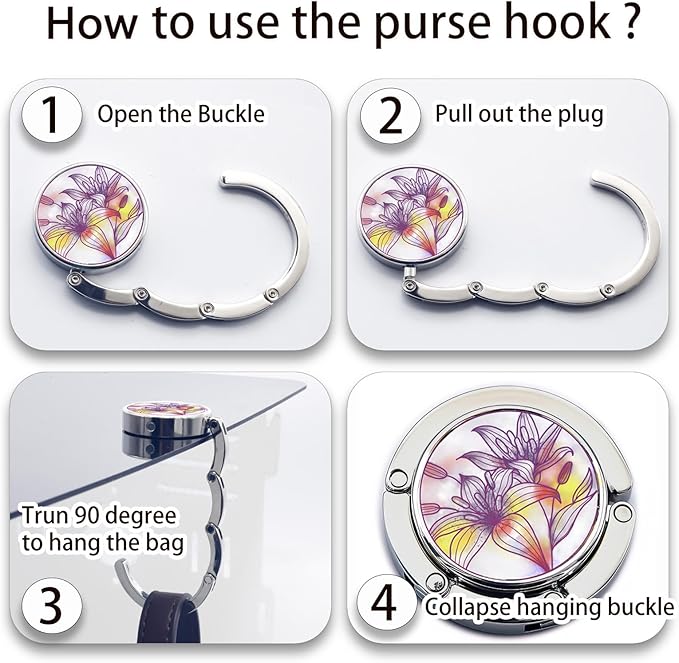 Purse Hanger, Foldable Purse Hook Set of 3 Mixed Pattern Purse Table Hanger Womens Bag Purse Holder for Desk Tables 3-2