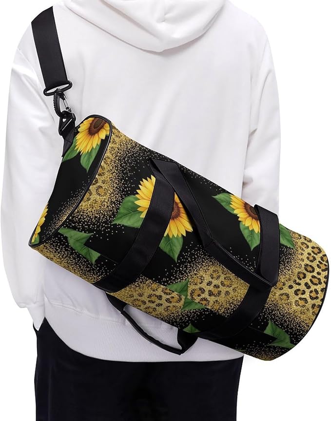 Overnight Weekender Travel Bag Yellow Sunflower Glitter Sparkle Cheetah Leopard Print Gym Sports Travel Workout Bag Basketball Football Weekender Bags