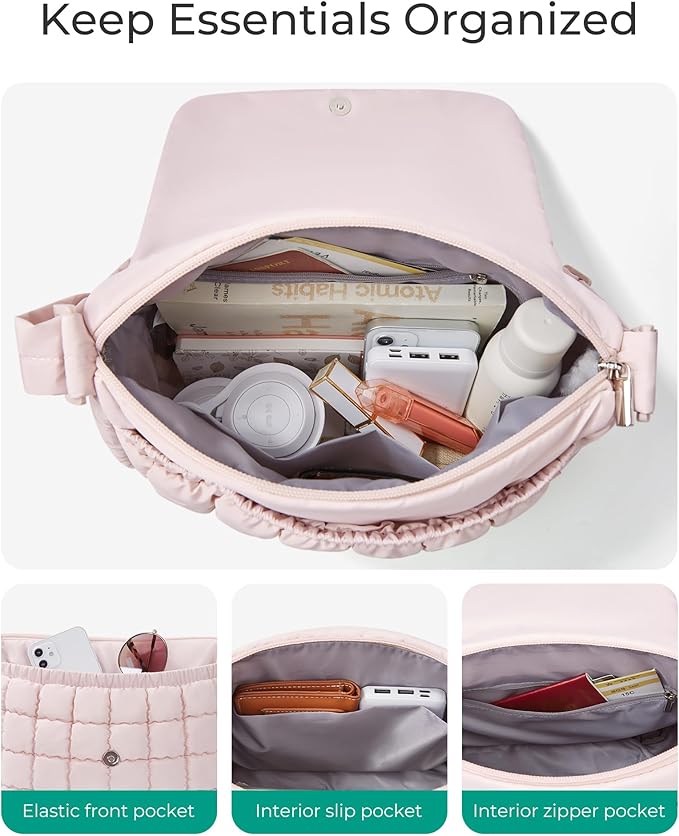 BAGSMART Lightweight Crossbody Bags for Women, Quilted Puffer Shoulder HandBags with Adjustable Strap for Travel