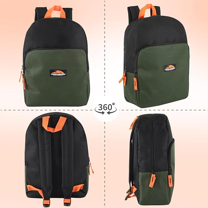 Color Block Backpacks for School Boys and Girls, 15 Inch Two Tone Colorful Small Travel Backpack for Kids (Green)