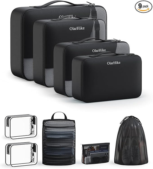 11 Set / 9 Set Packing Cubes for Travel,Gifts for Women Mom Kids,TSA Approved Bags for Makeup, Cosmetic, Toiletry, Organizers for Suitcase Carry On, Cruise Essentials Airplane Accessories, Black