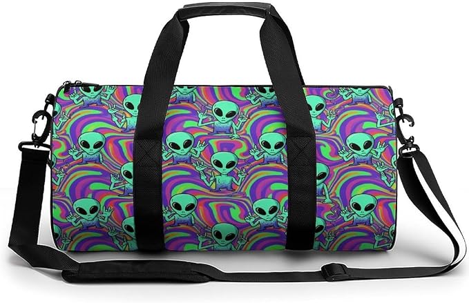 Weekender Carry on Beach Yoga Overnight Luggage Bag Gym Sports Travel Workout Bag Overnight Bags (Cool Alien Tie Dye)