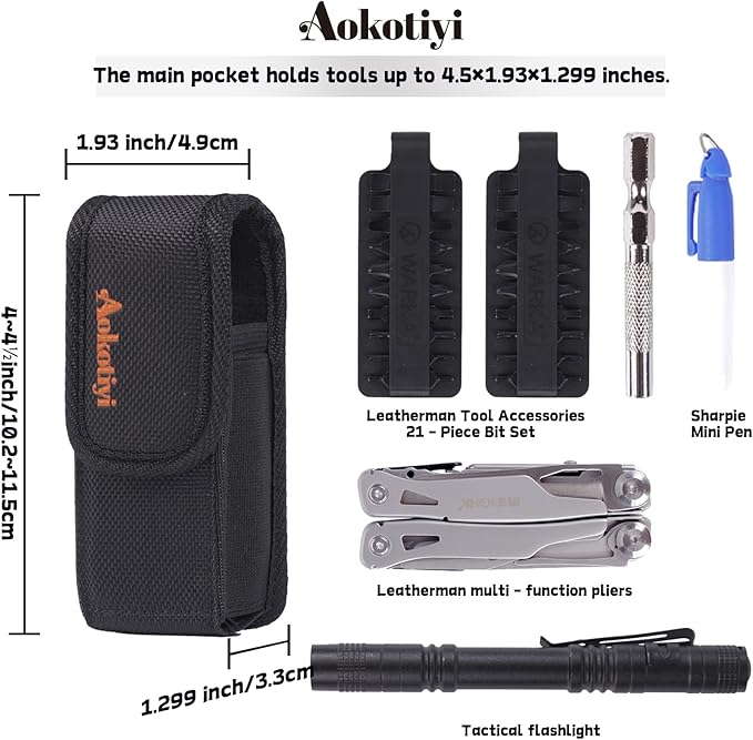 Multitool Sheath - Magnetic Closure EDC Belt Pouch Organizer with Belt Clip & Loop - Compatible with Leatherman Wave Plus, Wingman, Charge, Surge, Super Tool 300, Signal, Free P2/P4 & Tools 4-4.5 inch