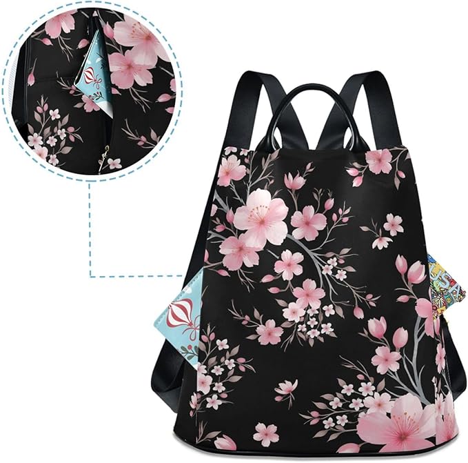 ALAZA Pink Cherry Blossom Flowers Backpack Purse for Women Anti Theft Fashion Back Pack Shoulder Bag