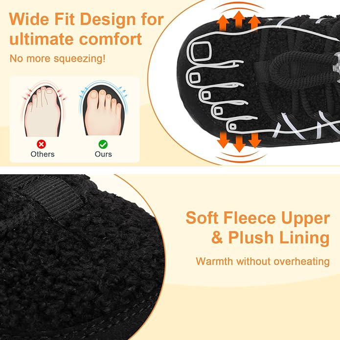 relxfeet Women's Wide Width Slippers Cozy Furry Barefoot House Shoes with Adjustable Fit Non-Slip Indoor Outdoor Slippers for Diabetic Bunion Swollen Feet Friendly