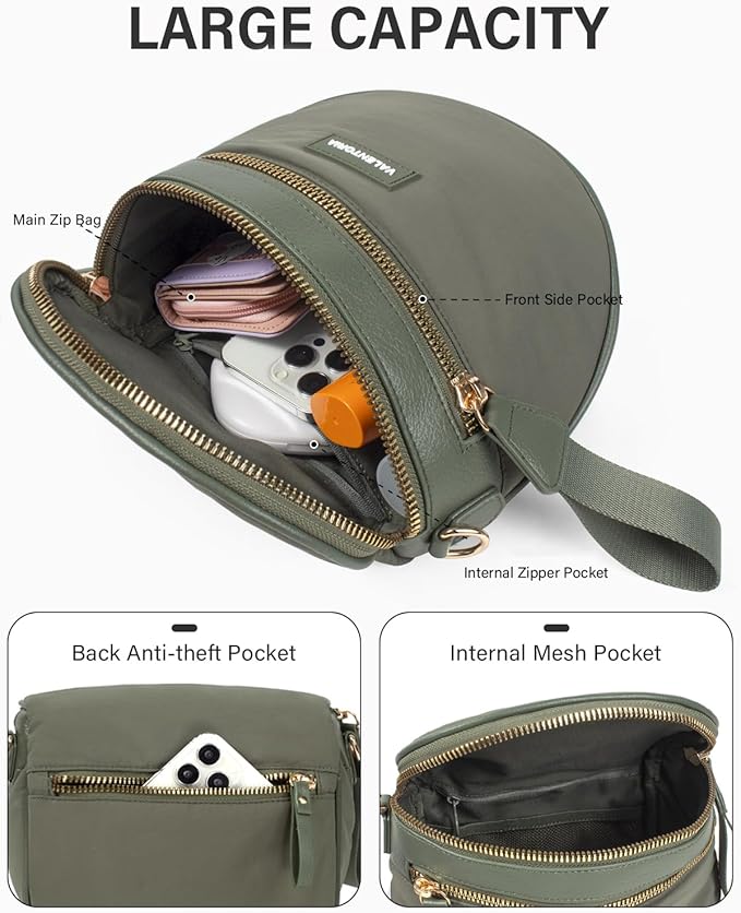 Spacious Nylon Crossbody Bags for Women Spacious Bum Bags for Women Crossbody Large Fanny Pack for Men with Removable Wallets Purse Belt Pouch (Bean Green)
