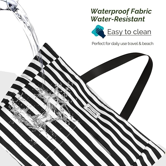 HOMESPON Large Waterproof Beach Bag for Women Sandproof Tote Bag Pool Bag with Zipper and Pockets for Travel Vacation Gym