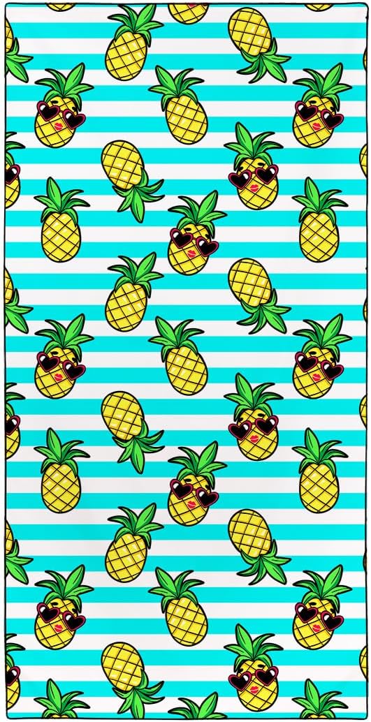 Cute Pineapple Beach Towel, 36"x72" Sand Free Quick Dry Thin Lightweight Microfiber Striped Towel Gifts for Boys