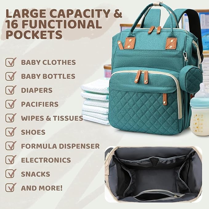 Diaper Bag Backpack for Girls Boys: Green Toddler Diaper Bag with Changing Pad Baby Backpack Diaper Bag for Mon Dad Newborn Mochila Pañaleras Bebe（without Changing Station）