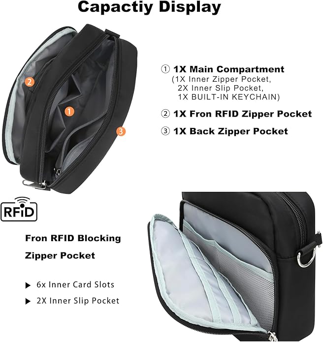 Small Nylon Crossbody Bags for Women, Anti theft Travel Purses Handbag Shoulder Bag, Cute Cross Body Wallet with RFID