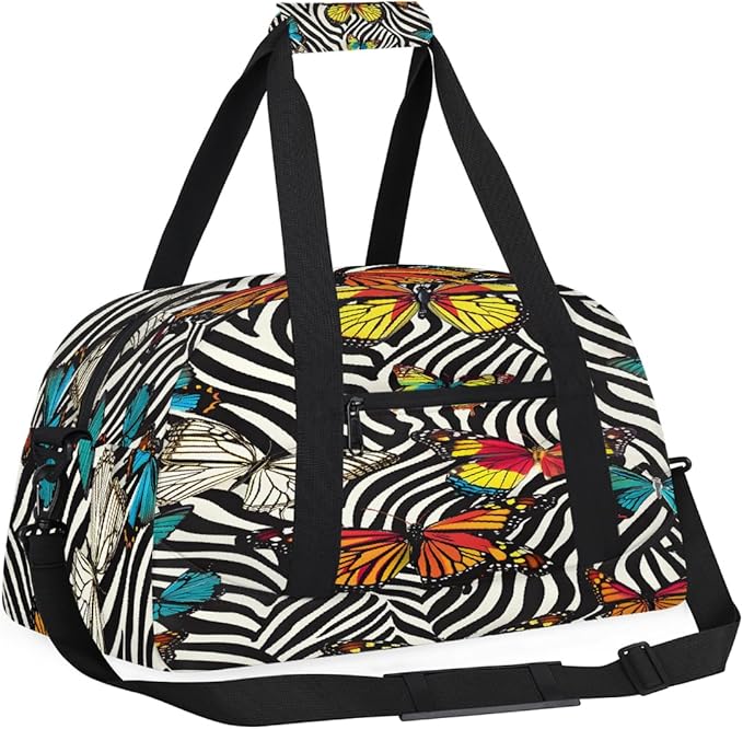 Travel Duffle Bag for travel duffle bag sports Girls Boys Kids Butterfly Zebra Lightweight Overnight Sleepover Weekender Bags Small Dance Gym Sport Bag Teens Carry-On Size Workout Bag