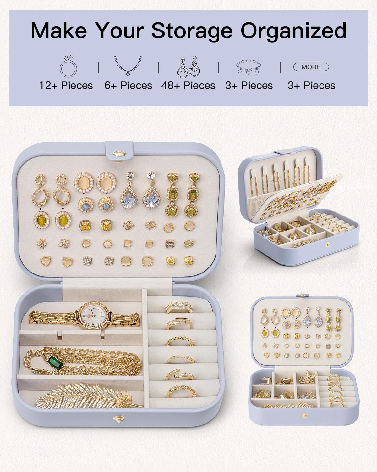 Vlando Travel Jewelry Case for Women Girls Mothers, PU Leather Portable Small Jewelry Box for Rings, Necklaces, Bracelets, Earring Holder Organizer Storage for Travel Gifts Bridesmaid Gifts - Purple