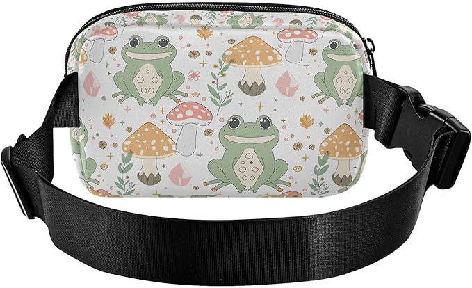 Kawaii Frog Mushrooms Fanny Pack for Women Men Water Resistant Fashion Waist Packs with Adjustable Strap Belt Bag for Travel Workout Jogging Hiking 21219501