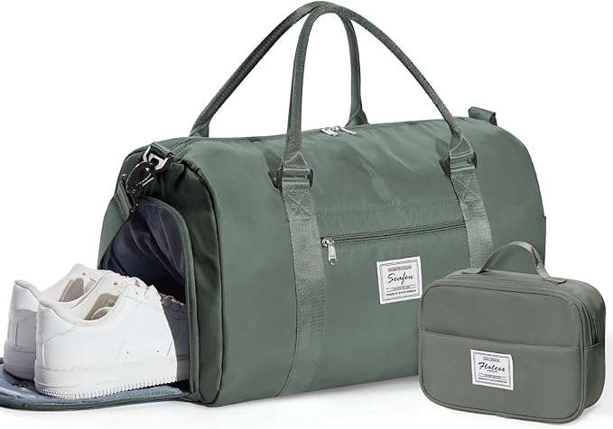 Gym Bag Womens Mens with Shoes Compartment and Wet Pocket Travel Duffel Bag for Women for Plane Sport Gym Tote Bags with Toiletry Bags Waterproof Weekend Overnight Carry on Bag Hospital Holdalls