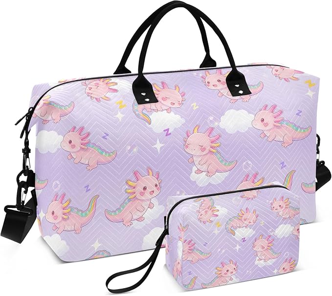 Travel Duffle Bag, Sleep Axolotl Pattern Gym Bag with Storage Bag Weekender Overnight Bag for Men Women Trip Sports Yoga