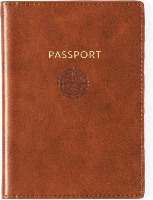 Eccolo Passport Cover Case - Premium Faux Leather, Compass Design, 5.5x4 inches, Lightweight Travel Essential with Boarding Pass Holder Flap - Chic & Stylish Gift for Travelers
