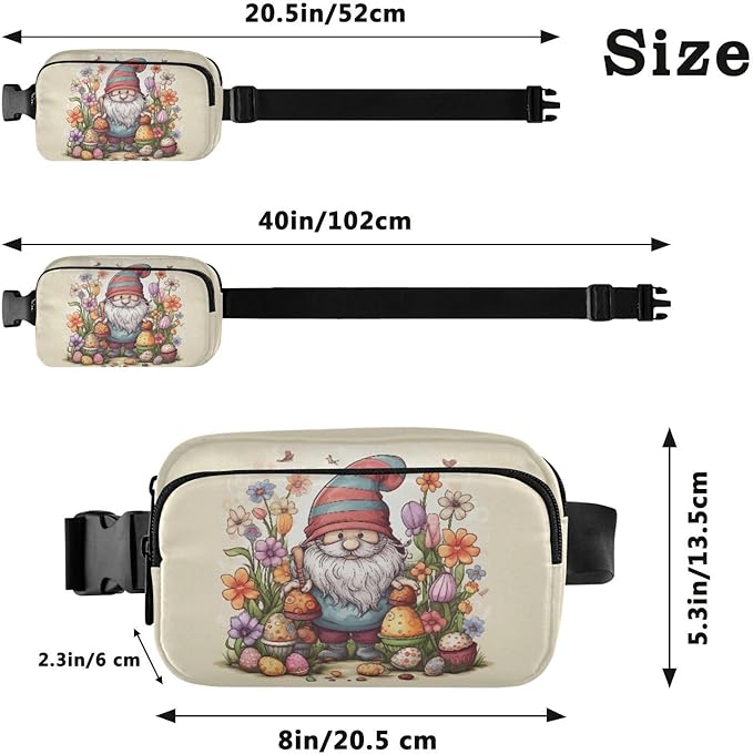 Easter Gnome Flowers Eggs Fanny Pack for Women Men Water Resistant Fashion Waist Packs with Adjustable Strap Belt Bag for Travel Workout Jogging Hiking 21217915