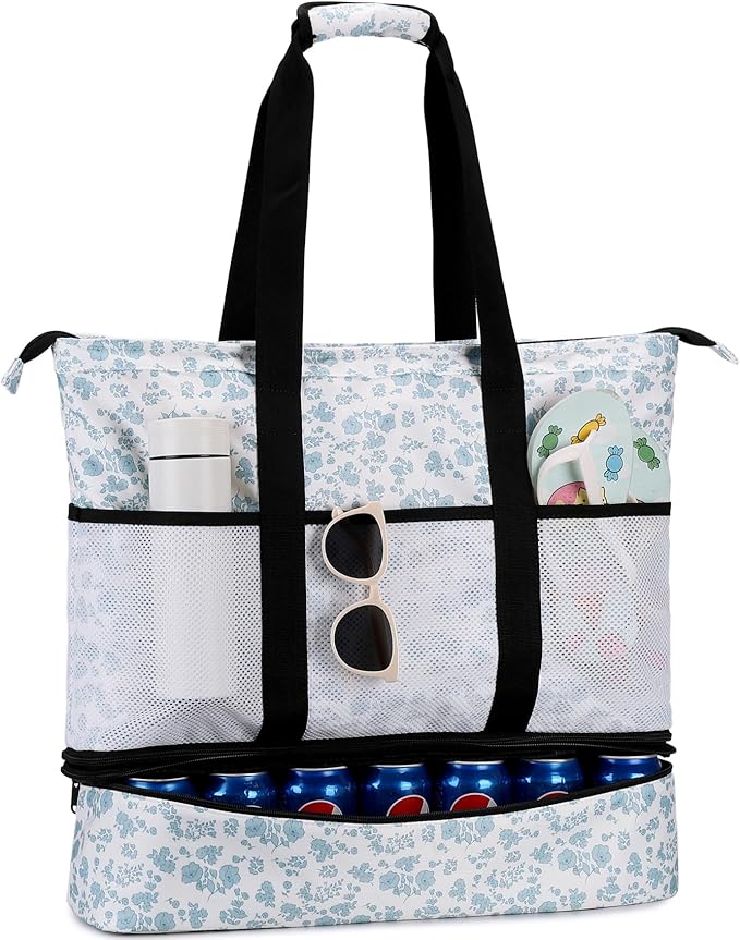 JIANYA Beach Bag Women Waterproof Sandproof Beach Tote Bags with Cooler Top Zipper Large Totes for Pool Travel Daily