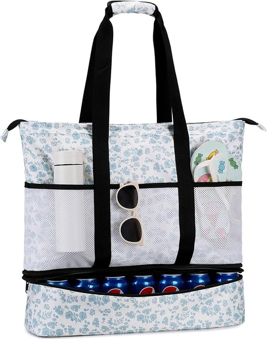 JIANYA Beach Bag Women Waterproof Sandproof Beach Tote Bags with Cooler Top Zipper Large Totes for Pool Travel Daily
