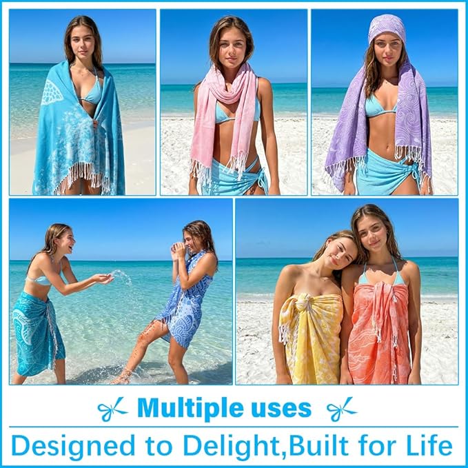 Thin Turkish Beach Towel Lightweight Soft Cotton Extra Large XL Oversized Sand Free Sandproof Absorbent Quick Dry Towels Cloud Bath Pool Travel Compact Essentials Accessories for Adult Gifts