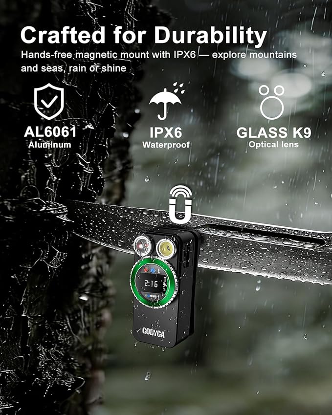Godyga TorchEye R Smart Display EDC Flashlight, 500 Lumens with White & Red Dual Light, Real-Time Battery & Runtime Indicator, USB-C Fast Charging, Magnetic Base, Waterproof for Camping Hiking Work