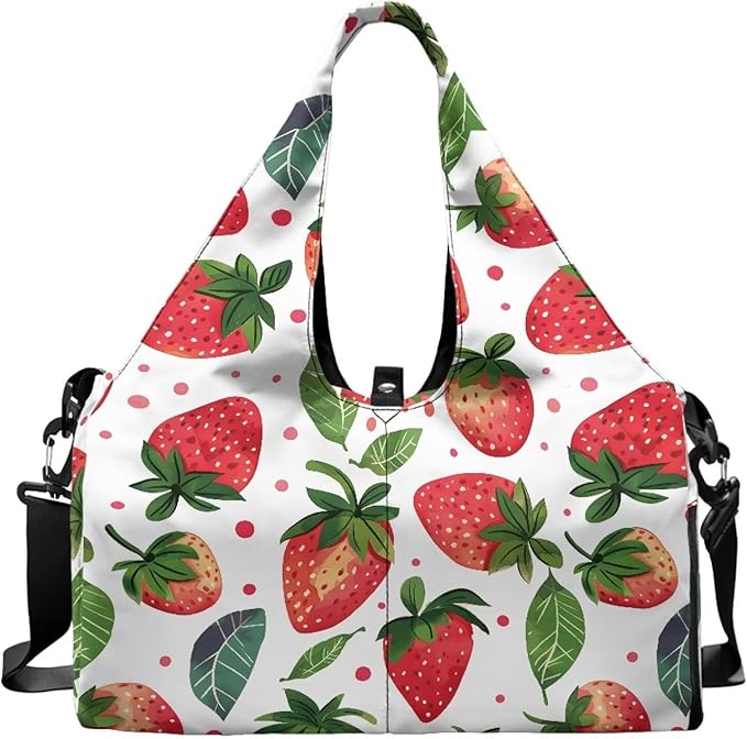 Gym Bag Women Strawberry Note Workout Bag with Shoe Compartment, Wet Pocket,Travel Tote Bag with Mat Carrier, Waterproof Overnight Bag Carry On Weekender