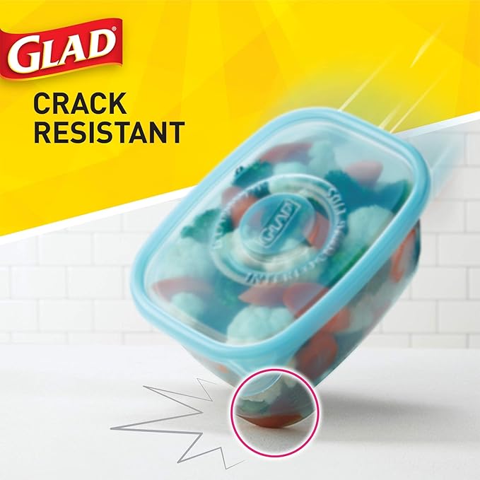 Glad GladWare FreezerWare Food Storage Containers with Lids, Large Rectangle No BPA Plastic for Freezing Soups Meals and Batch Cooking, Crack Resistant, Microwave Dishwasher Safe, 64 Oz, 2 Ct - 6 Pk