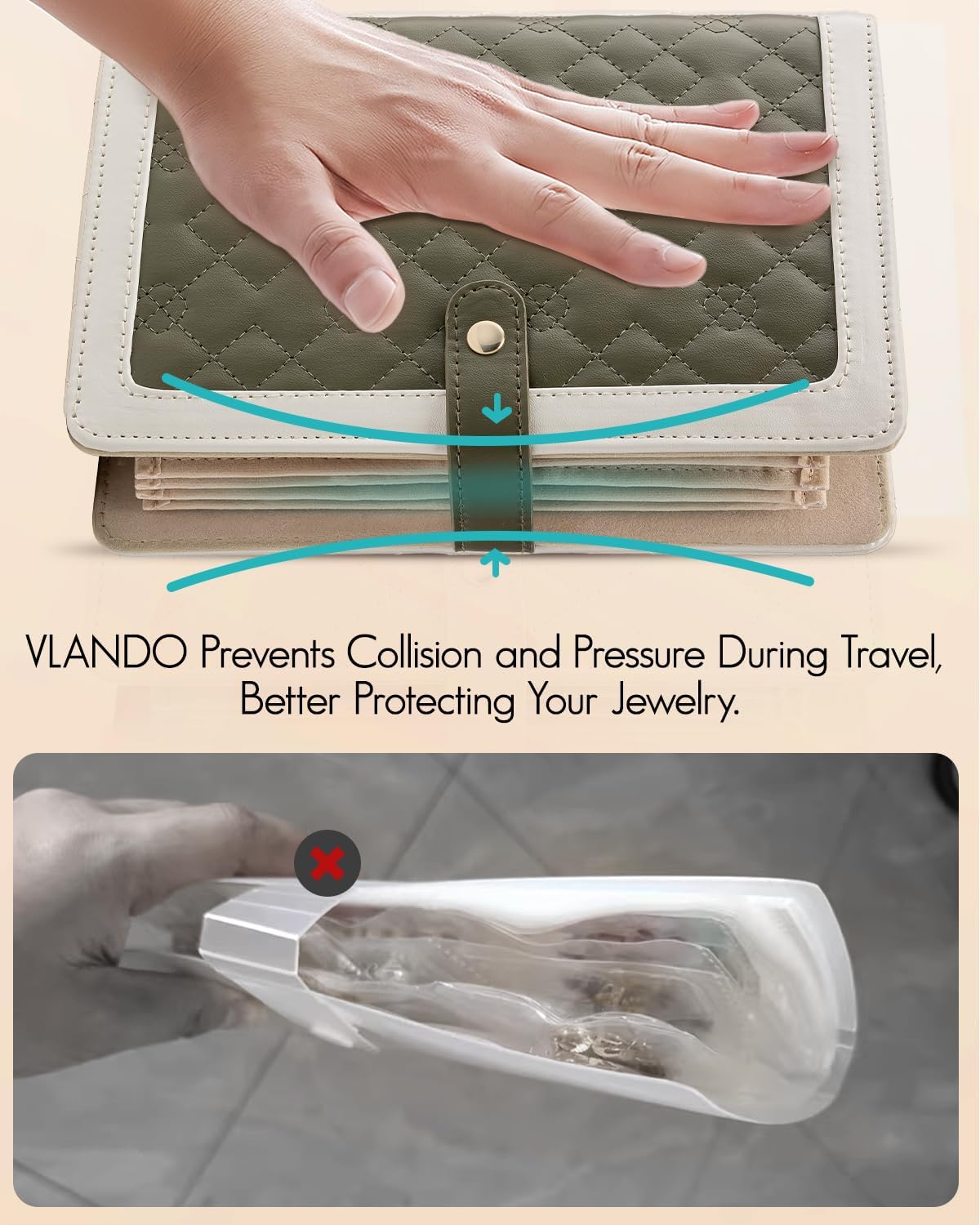 Vlando Travel Jewelry Organizer Case,Mom Gifts from Daughter,Jewelry Storage Book Ring Binder with Clear Zipper Velvet Jewelry Pouch Bag,Travel Essentials for Rings,Necklace,Earrings-Olive Green