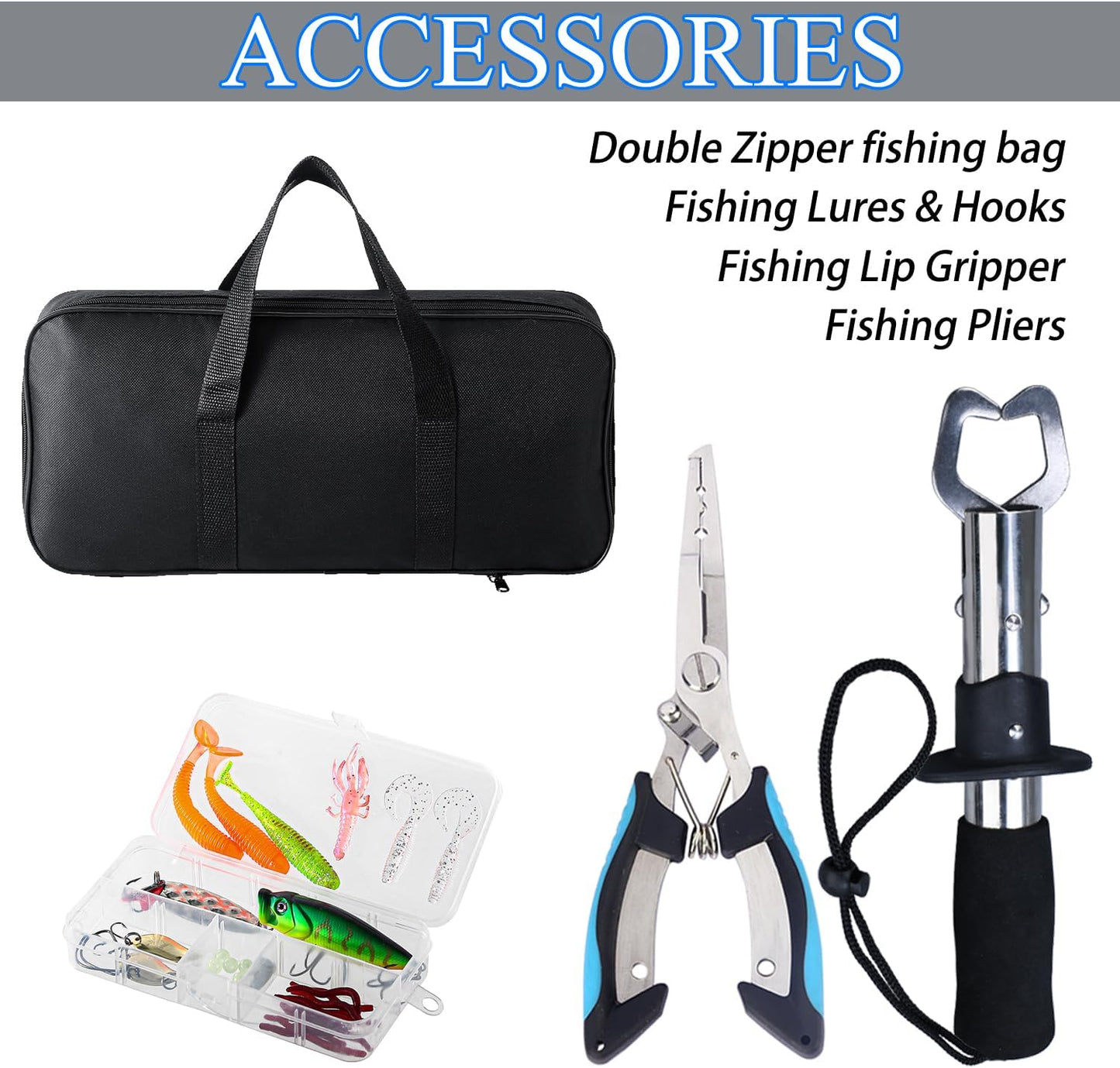 Fishing Rod, 2PCS Telescopic Fishing Rod and Reel Combo with Fishing Pliers and Lip Gripper, Pre-Loaded Spinning Reel Combo, Fishing Pole with Carrier Bag Fishing Gear