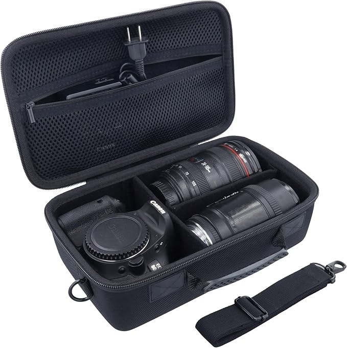 Camera Case Compatible with Canon EOS Rebel T7 / T100 / R50 / R100 / R5 / R6 Mark II / 90D DSLR Camera with 18-55mm Lens,Sony,Nikon DSLR Camera Protective Case with Shoulder Strap (Black Case)