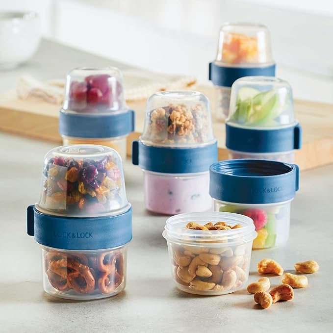 LocknLock LOCK & LOCK Easy Essentials Twist Two Way Container Food Storage Bin, BPA-Free/Dishwasher Safe, 12-Piece Set, Clear (Pack of 4)