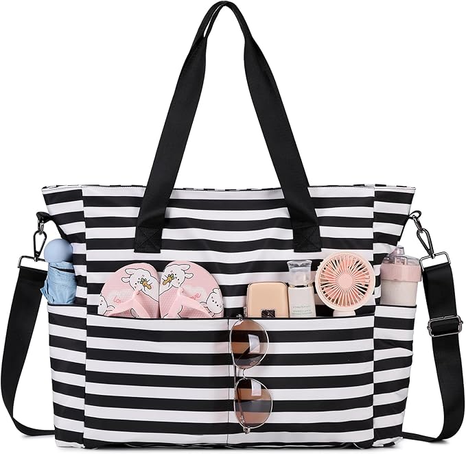 Beach Bags for Women, Large Waterproof Sandproof Swim Pool Bag with Dry Wet Seperated Pocket Utility Tote Bag