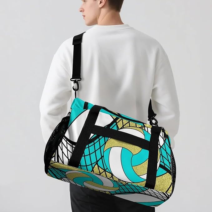 Custom Volleyball Turquoise Gold Duffel Bag with Name Personalized Travel Bags Sport Gym Bag Carry On Weekender Bags for Men Women