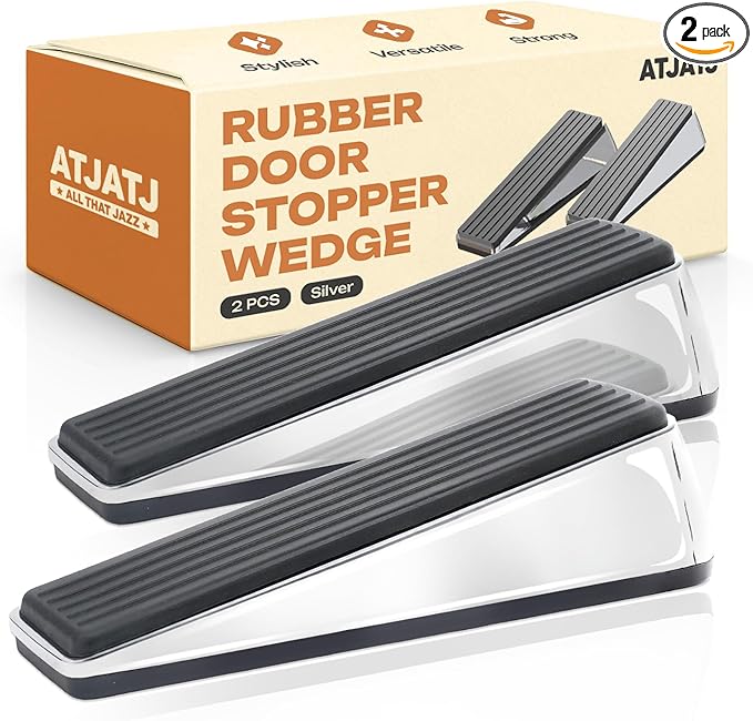 2 Packs Door Stoppers for Bottom, Rubber Wedge, Heavy Duty Doorstop for Inside, Rubber, Floor, Wedge Garage Classroom Stopper for Carpet, Door Holder