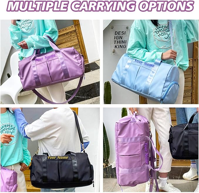 Custom Duffle Bag, Personalized Embroidered Sports Gym Bag for Women/Men, Travel Bag with Double-Sided Customization and Separate Wet and Dry Pockets and Shoe Bags-Bright pink