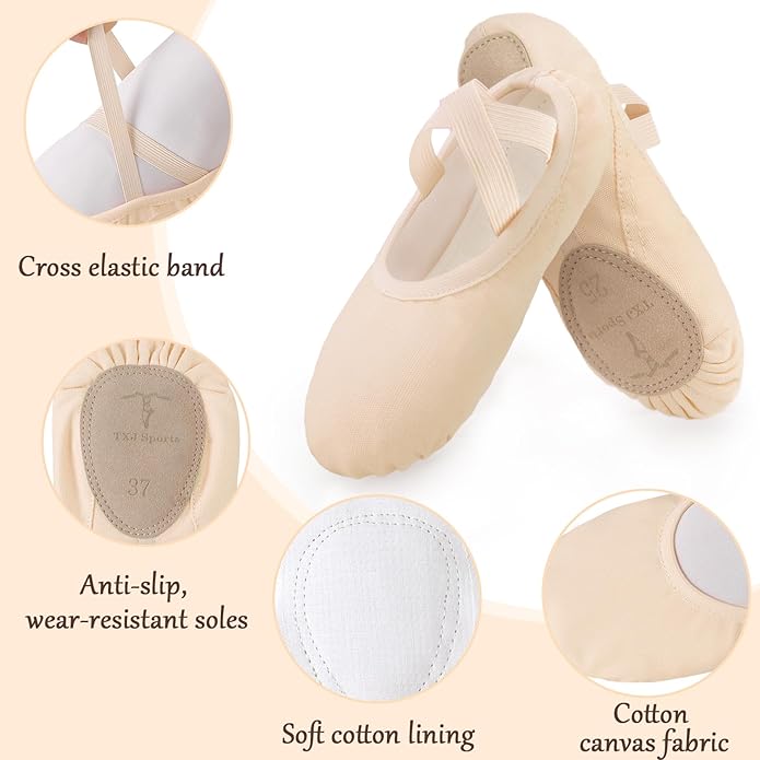 TXJ Sports Ballet Shoes for Women Girls, Women's Ballet Slipper Canvas Dance Shoes Split Sole Yoga Dance Flats