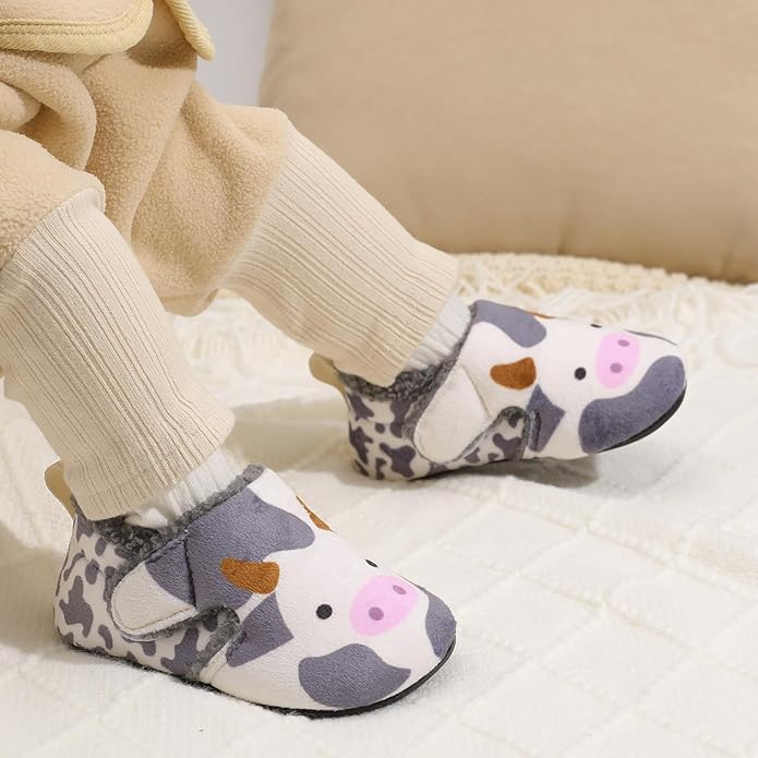 JOINFREE Toddler Slippers Boys Girls Adjustable House Shoes Barefoot Sock Shoes with Rubber Sole Baby Comfort Warm Indoor Outdoor Walking Shoe