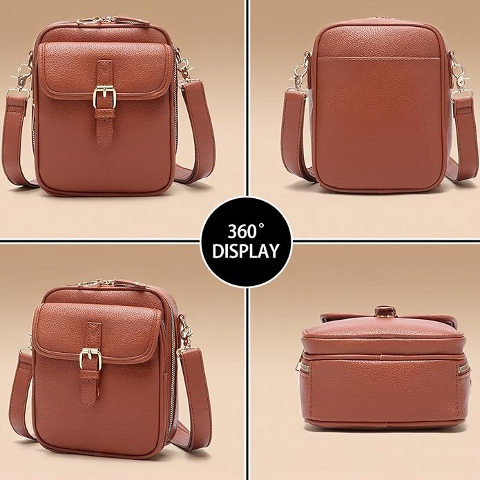 Vintage Messenger Bag Leather Crossbody Bags for Women Men Small Anti Theft Cross Body Shoulder Purse with Card Slots