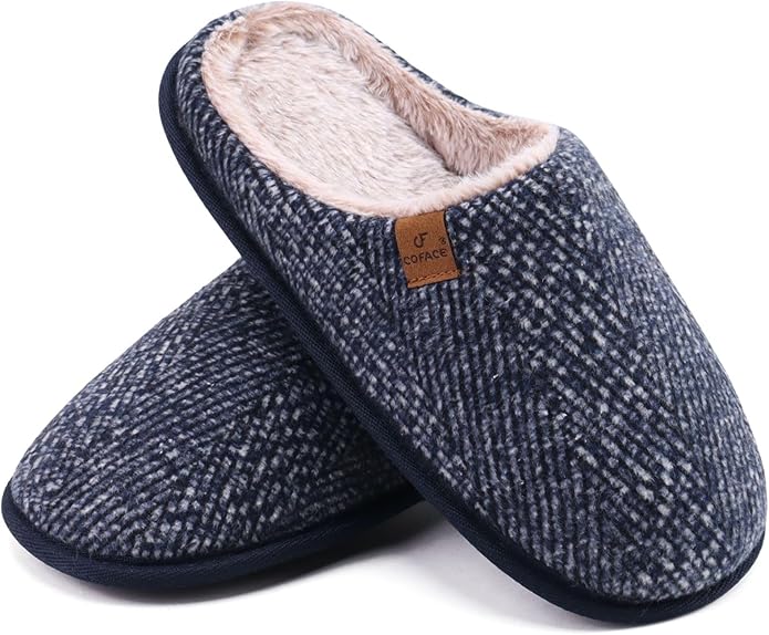 COFACE Mens Cozy Memory Foam Scuff Slippers Casual Slip On Warm House Shoes Indoor/Outdoor Sandal Slippers With Arch Support Rubber Sole Size 7-15