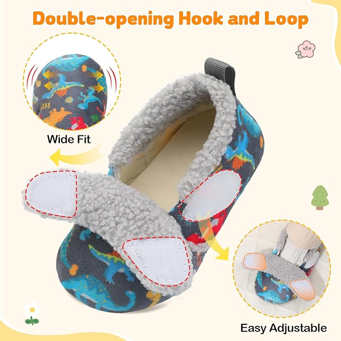JOINFREE Toddler Slippers Boys Girls Adjustable House Shoes Barefoot Sock Shoes with Rubber Sole Baby Comfort Warm Indoor Outdoor Walking Shoe