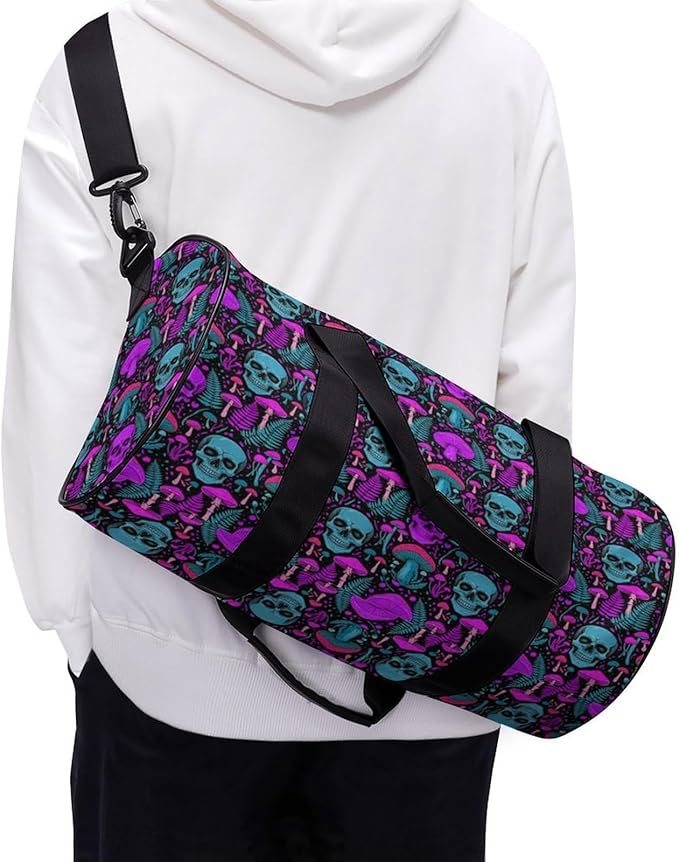 Travel Duffle Bag Purple Leaf Trippy Mushroom Eye Skull Carry On Weekender Bags Workout Lightweight Duffel Bags for Men and Women