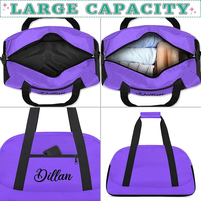 Custom Name Gym Duffel for Kids,Personalized Sports Bag Lightweight Gym Bags for Boys & Girls,Fitness Travel Weekender for Travel, Workout Purple