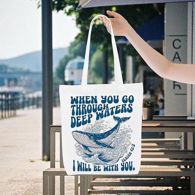 Floral Beach Whale Shark Gifts Jellyfish Christian Canvas Tote Bag for Work Totes for Women Christmas Bible
